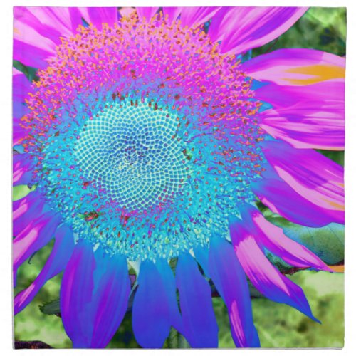 Blue pink retro funky sunflower floral photo napkin