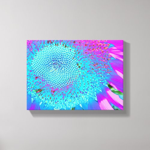 Blue pink retro funky sunflower photo canvas print