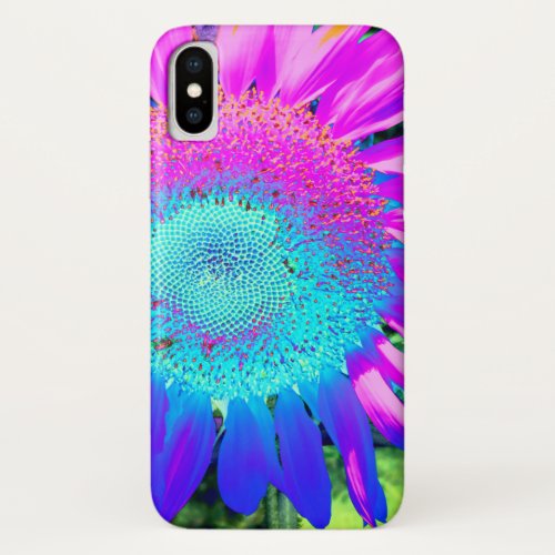 Blue pink retro funky sunflower photo  iPhone x case