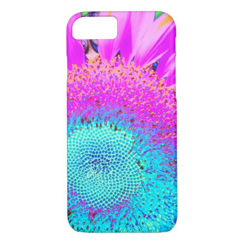 Blue pink retro funky sunflower photo iPhone 87 case