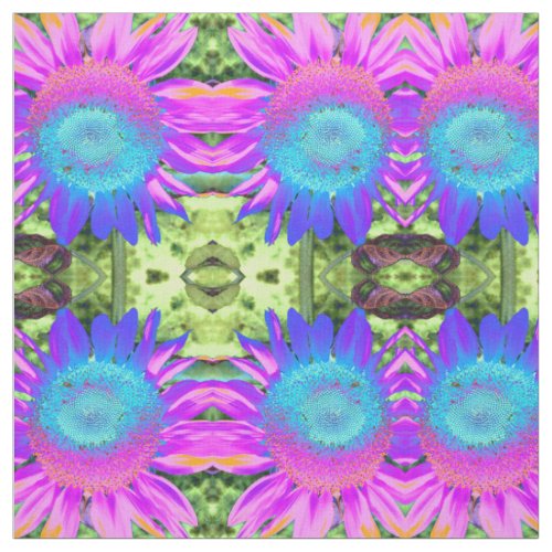 Blue pink retro funky sunflower photo fabric