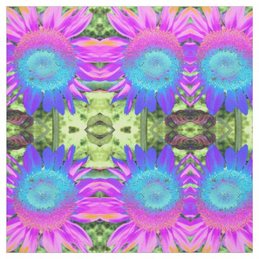 Blue pink retro funky sunflower photo fabric