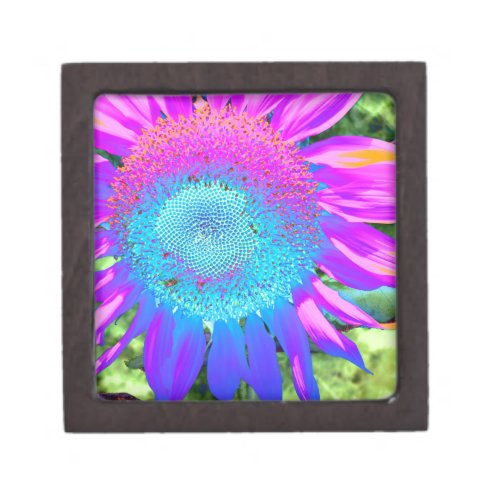 Blue pink retro funky sunflower photo gift box