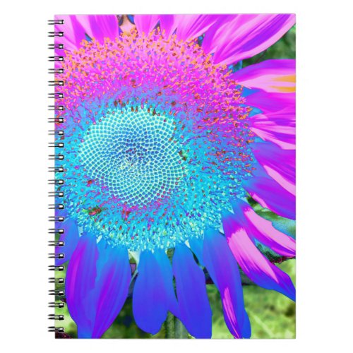 Blue pink retro funky sunflower photo notebook