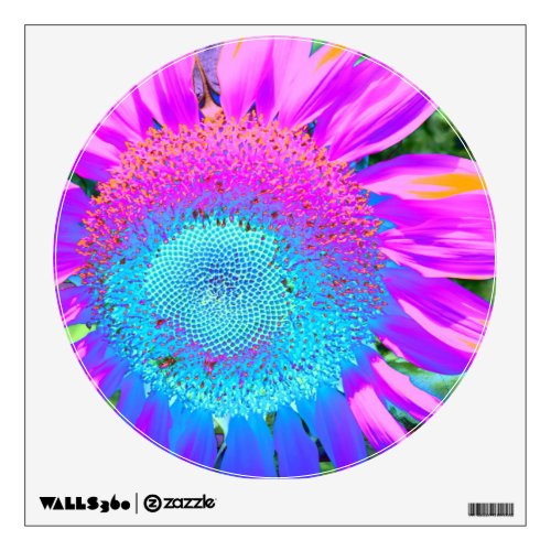 Blue pink retro funky sunflower photo wall decal