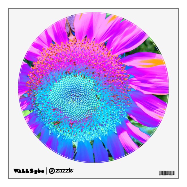 Blue pink retro funky sunflower photo wall decal (Front)