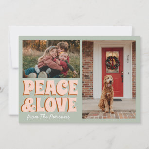 Blue Pink Retro photo Merry Xmas Christmas Card