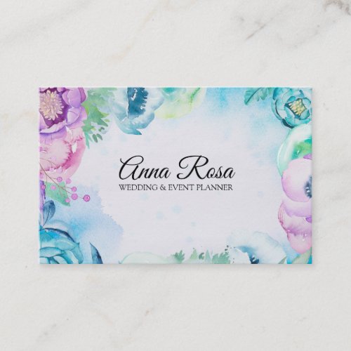 Blue Pink Rose Floral Wedding Event Planner Business Card