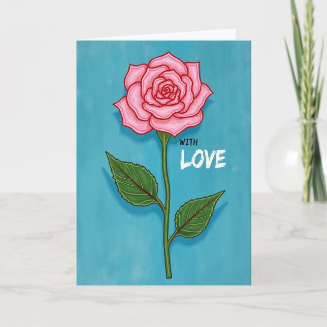 Blue Pink Rose Love Card (Front)