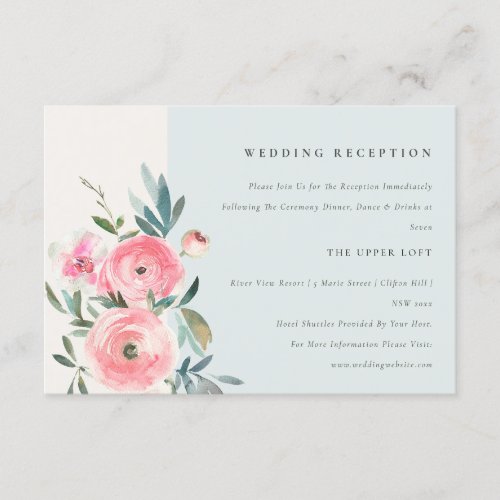 Blue Pink Rose Orchid Floral Wedding Reception Enclosure Card
