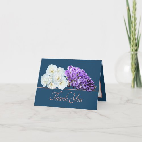 Blue Pink Rose Wisteria Flower Bouquet Thank You Card