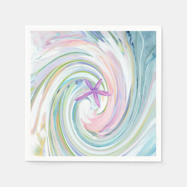 Blue Pink Sea Swirl & Starfish Napkins (Front)