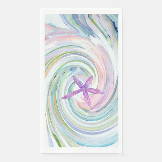 Blue Pink Sea Swirl & Starfish Paper Guest Towels (Front)