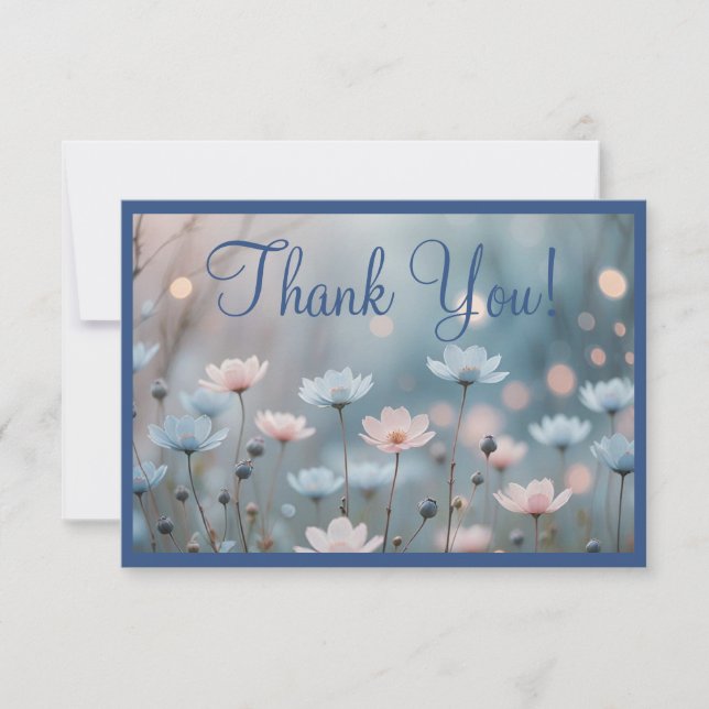 Blue Pink Serene Floral Thank You Card (Front)