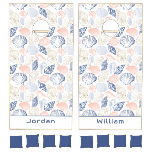 Blue & Pink Shells Cornhole Set