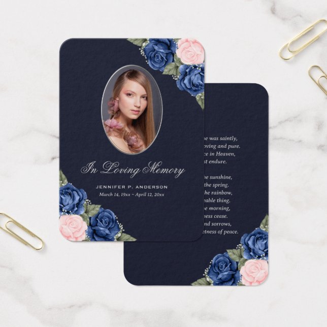 Blue Pink Silver Memorial Funeral Prayer Card (Office)