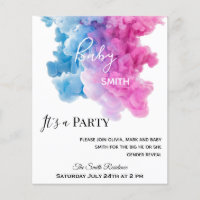 Blue pink smoke budget gender reveal invitation