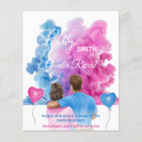 Blue pink smoke couple gender reveal invitation