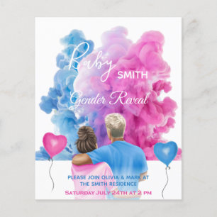 Blue pink smoke couple gender reveal invitation