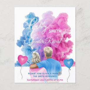 Blue pink smoke couple gender reveal invitation