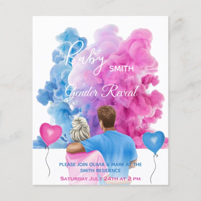 Blue pink smoke couple gender reveal invitation (Front)