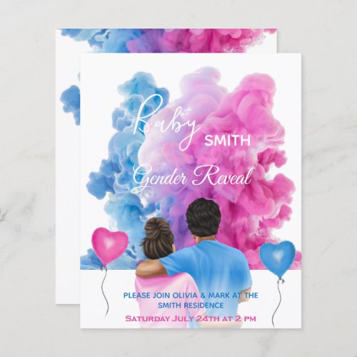 Blue pink smoke couple gender reveal invitation