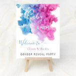 Blue Pink Smoke Gender Reveal Party Welcome Sign<br><div class="desc">A Gender Reveal Baby Shower Welcome Sign Poster. On a white background the design consists of elegant blue and pink smoke,  that contains the baby's surname within white typography text.</div>