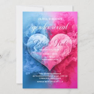 Blue Pink Smoke Heart Baby Gender Reveal Party Invitation