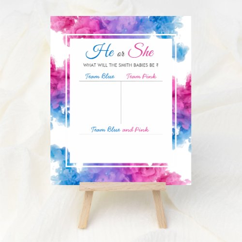Blue Pink Smoke Twin Baby Gender Reveal Vote Poster