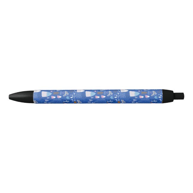 Blue Pink Snowy Happy Winter Forest Bear Bunny  Pen (Front)