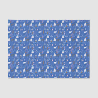 Blue Pink Snowy Happy Winter Forest Bear Bunny  Tissue Paper