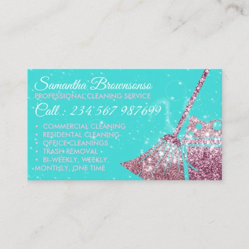 Blue Pink Sparkle Cleaning Maid Janitorial Business Card