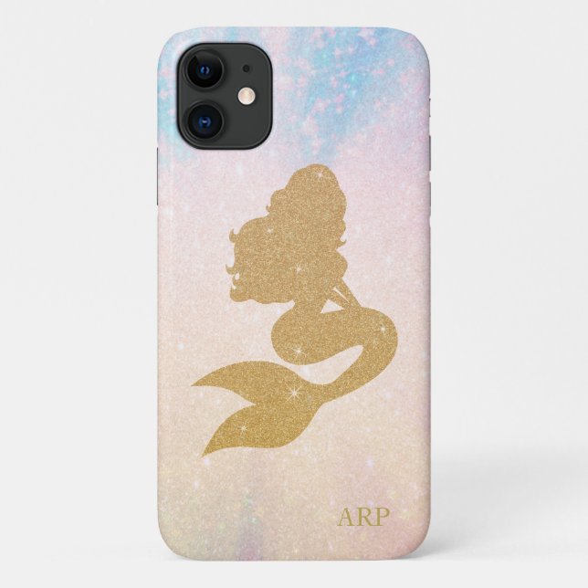 *~* Blue Pink Sparkle Gold Glitter Mermaid Initial Case-Mate iPhone Case (Back)