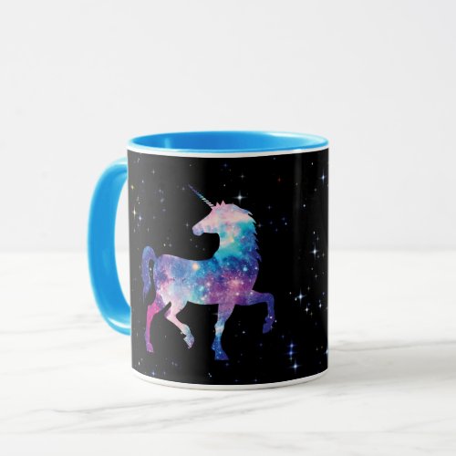 Blue  Pink Sparkling Stars Magical Galaxy Unicorn Mug