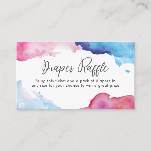 Blue Pink splash watercolor Diaper Raffle ticket Enclosure Card