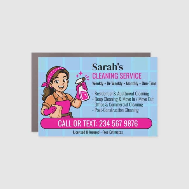 Blue Pink Spray Bottle Maid Tile House Cleaning Car Magnet