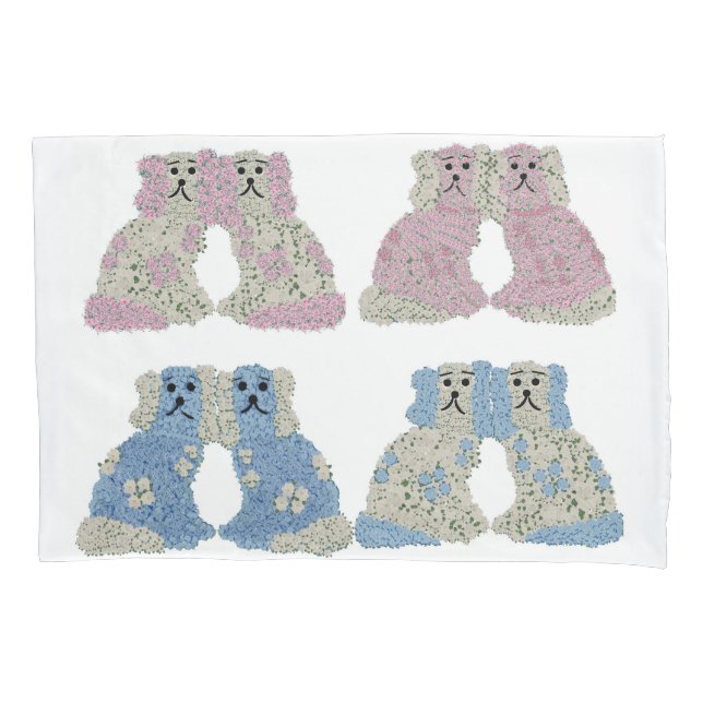  Blue Pink Staffordshire Dogs Ginger Jars Jar Pillow Case (Front)