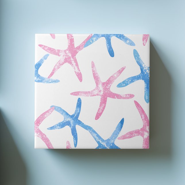 Blue Pink Starfish Modern Coastal Seaside Pattern Ceramic Tile (Blue Pink Starfish Modern Coastal Seaside Pattern Ceramic Tile)