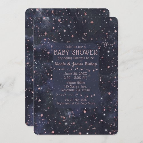 Blue  Pink Starry Night Sky Celestial Baby Shower Invitation