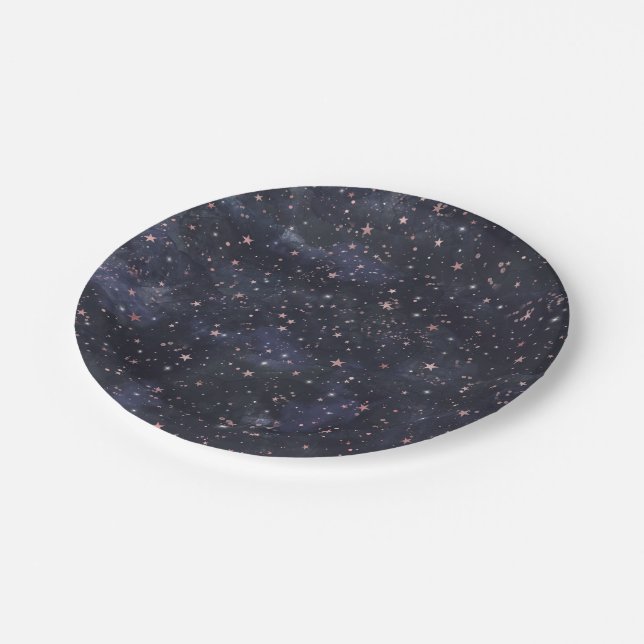 Blue & Pink Starry Night Sky Celestial Baby Shower Paper Plates (Angled)