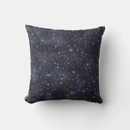 Blue  Pink Starry Night Sky Celestial Whimsical Throw Pillow