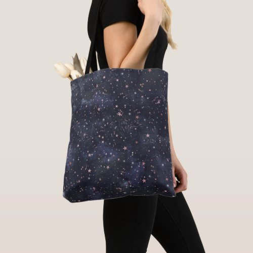 Blue  Pink Starry Night Sky Celestial Whimsical Tote Bag