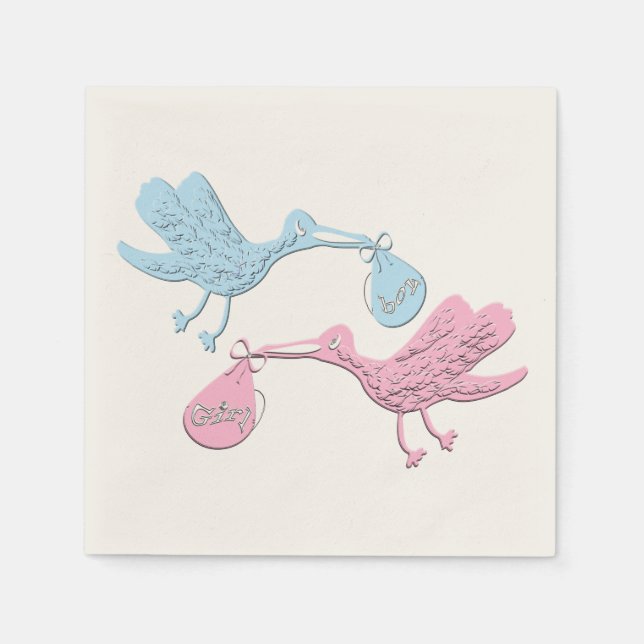Blue Pink Storks Paper Napkins (Front)