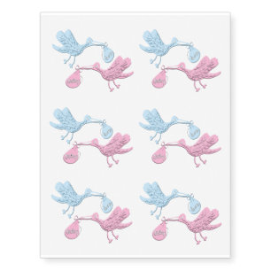 Blue Pink Storks Temporary Tattoos