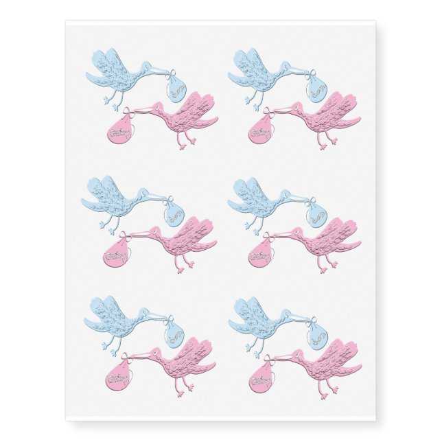 Blue Pink Storks Temporary Tattoos (Front)
