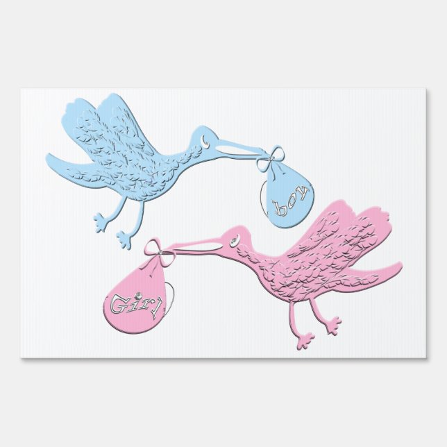Blue Pink Storks Yard Sign (Front)