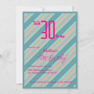 Blue Pink Striped Feminine 30th Birthday Invitation
