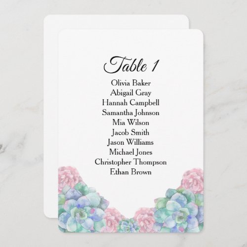Blue pink succulents Wedding seating charts Invitation