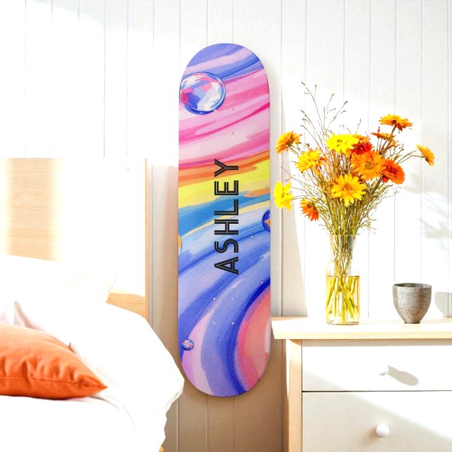 Blue Pink Surf Pattern Watercolor Skateboard (Creator Uploaded)
