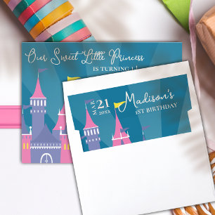 Blue Pink Sweet Princess Birthday Party Invitation Envelope Liner